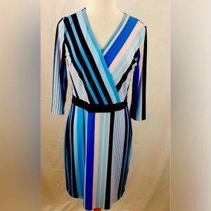 Roz & Ali Women's XL Pink Blue Striped V-Neck Sheath Dress Stretch